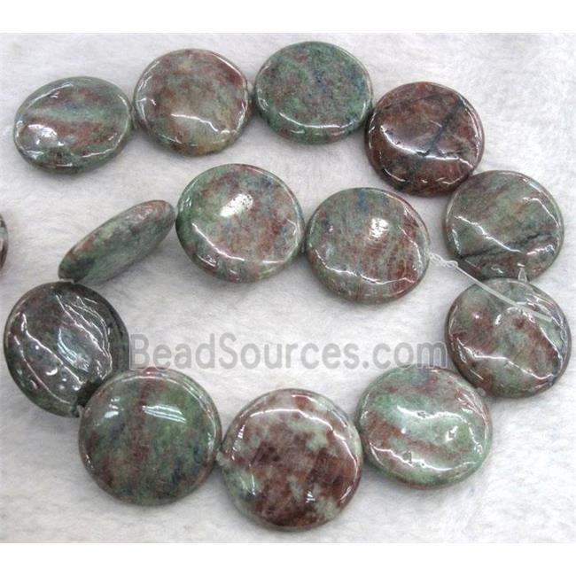 Red Green Garnet Beads, flat-round