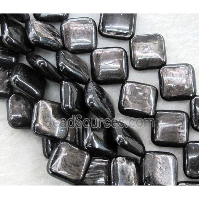 hypersthene beads, corner-drilled square