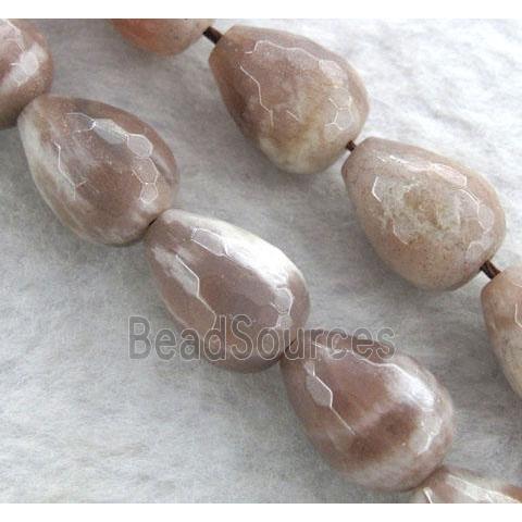 Sunstone beads, faceted teardrop