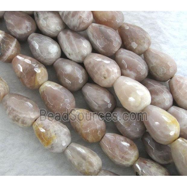 Sunstone beads, faceted teardrop