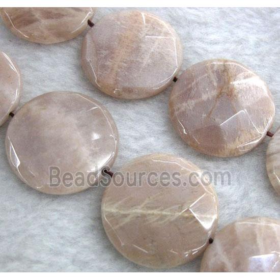 Sunstone beads, faceted flat-round