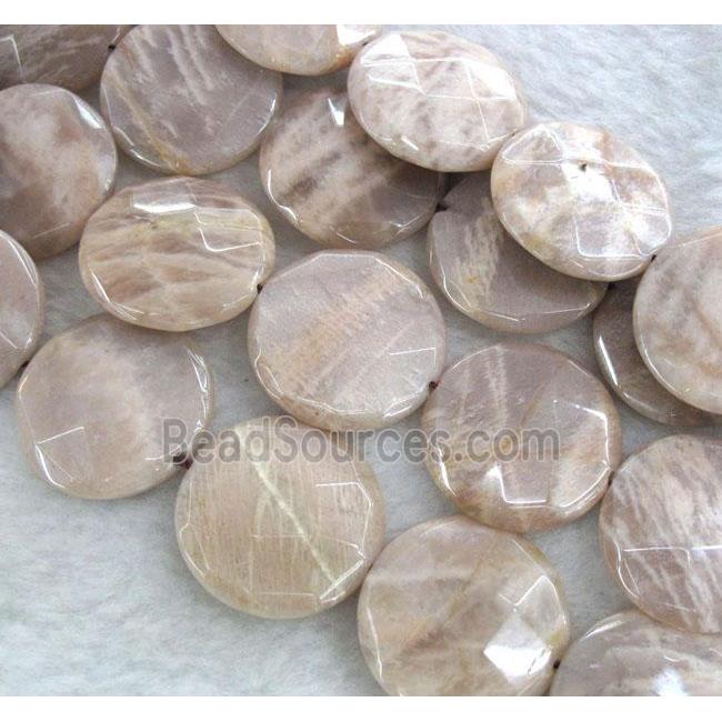 Sunstone beads, faceted flat-round