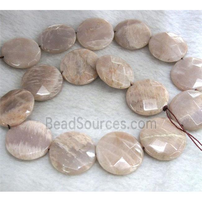 Sunstone beads, faceted flat-round