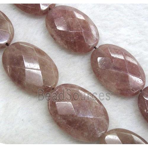 Strawberry Quartz beads, faceted flat-oval