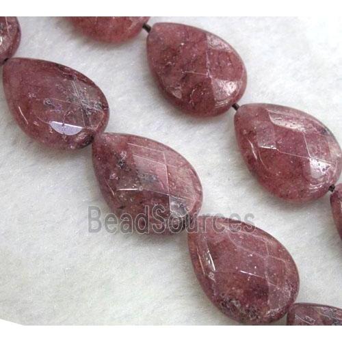 Strawberry Quartz bead, faceted teardrop