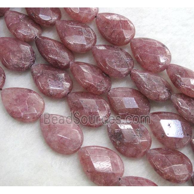 Strawberry Quartz bead, faceted teardrop