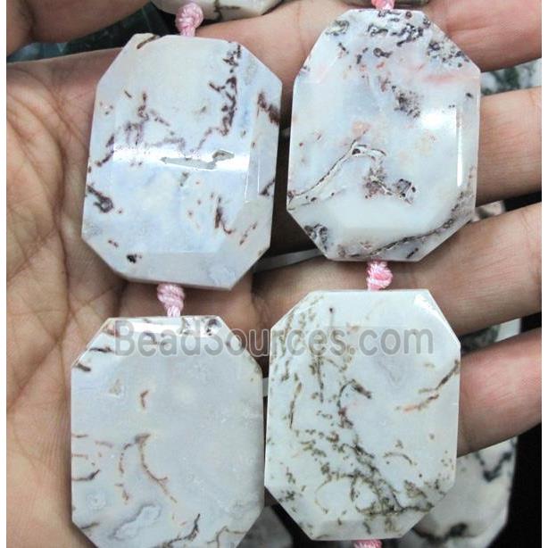 white dendrite tree agate beads, faceted rectangle