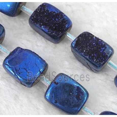 druzy quartz beads, freeform, blue electroplated