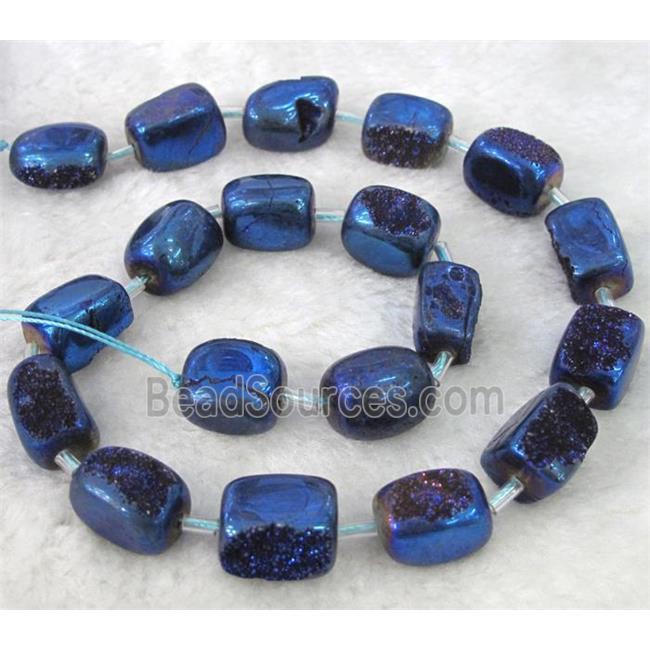 druzy quartz beads, freeform, blue electroplated