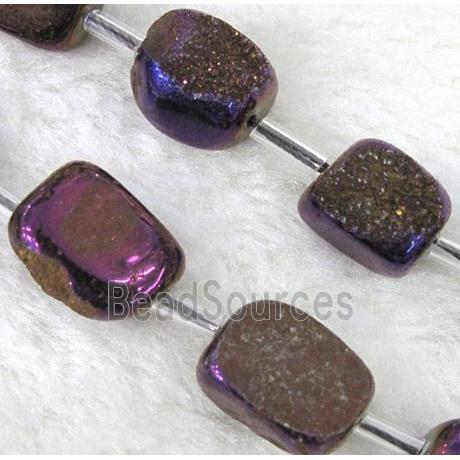 druzy quartz beads, freeform, purple electroplated