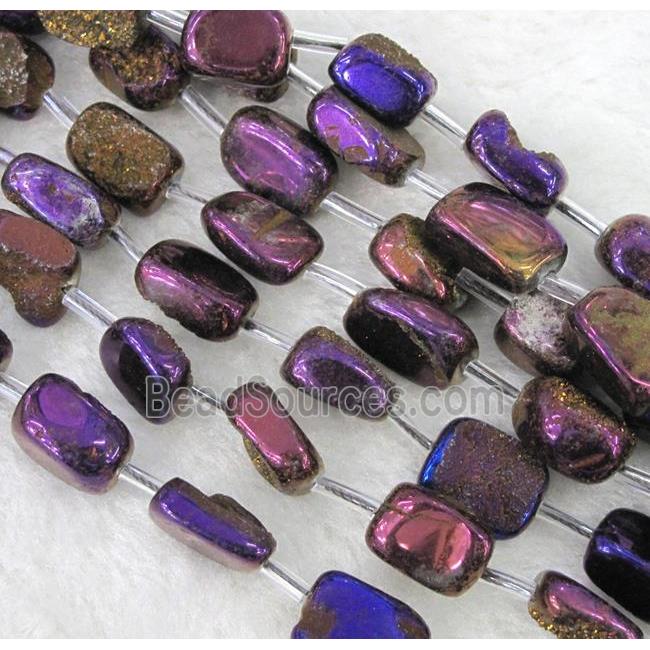 druzy quartz beads, freeform, purple electroplated