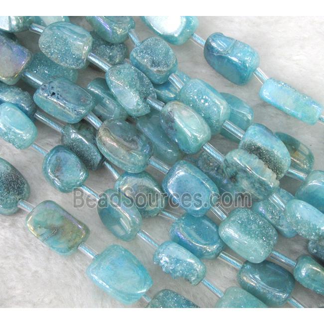 druzy quartz beads, freeform, blue electroplated