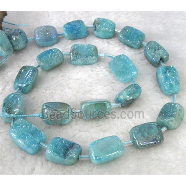 druzy quartz beads, freeform, blue electroplated