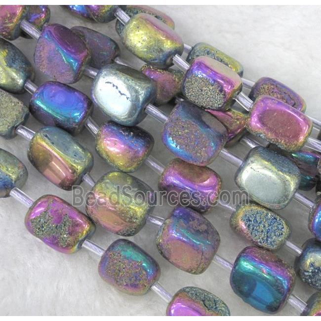 druzy quartz beads, freeform, rainbow electroplated