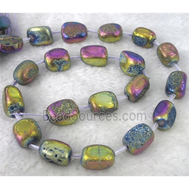 druzy quartz beads, freeform, rainbow electroplated