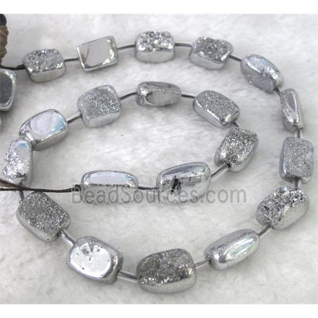 druzy quartz beads, freeform, silver electroplated