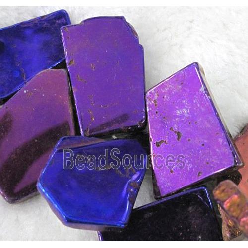 agate slice beads, freeform, purple electroplated