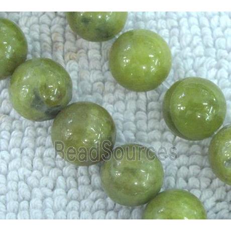 Chinese Nephrite Jade Beads Olive Smooth Round