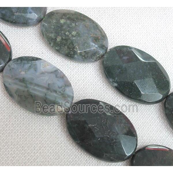 moss agate bead, faceted oval