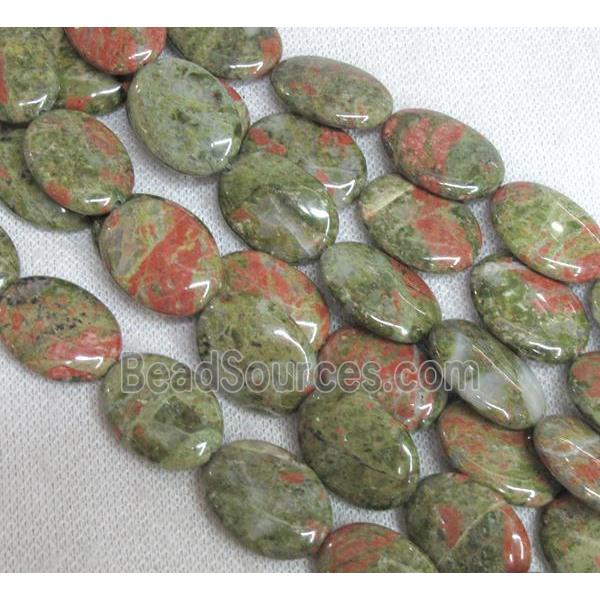 Unakite bead, flat oval