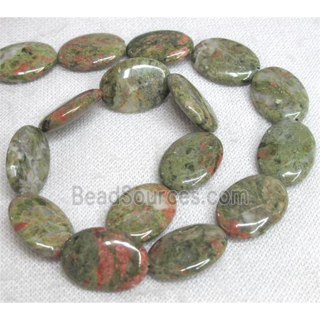 Unakite bead, flat oval