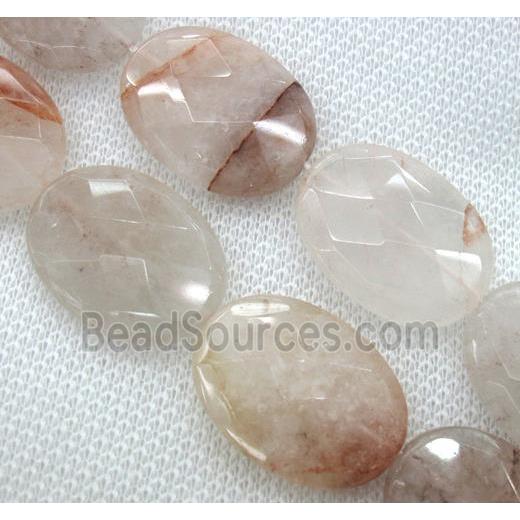 rose quartz bead, faceted flat oval