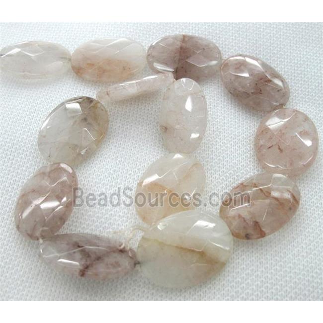 rose quartz bead, faceted flat oval