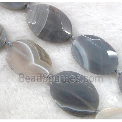 gray agate beads, faceted oval