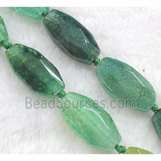 green veins agate bead, faceted barrel