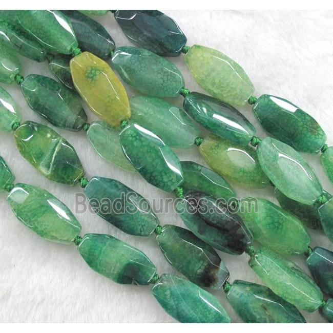 green veins agate bead, faceted barrel