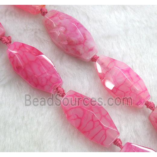 hotpink veins agate bead, faceted barrel