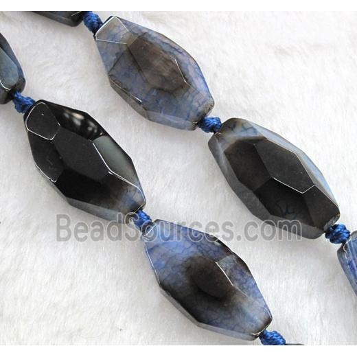 blue veins agate bead, faceted barrel