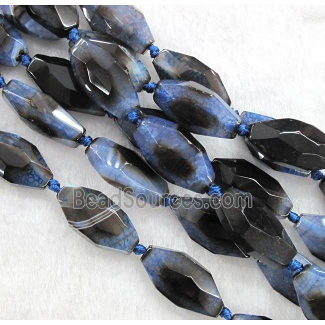 blue veins agate bead, faceted barrel