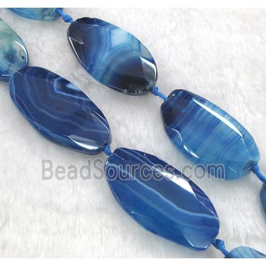 blue striped Agate beads, faceted oval