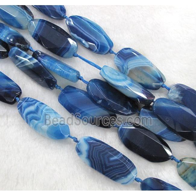 blue striped Agate beads, faceted oval