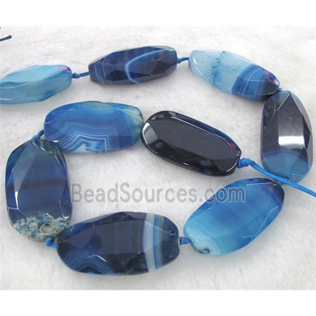 blue striped Agate beads, faceted oval