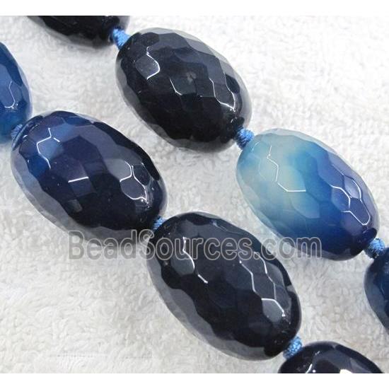 blue agate beads, faceted barrel