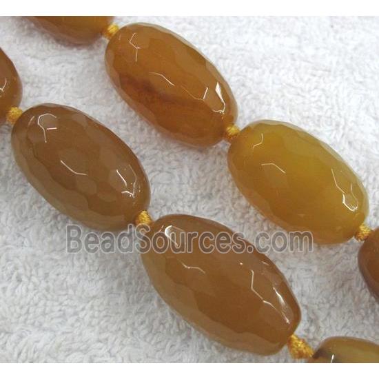 yellow agate bead, faceted barrel