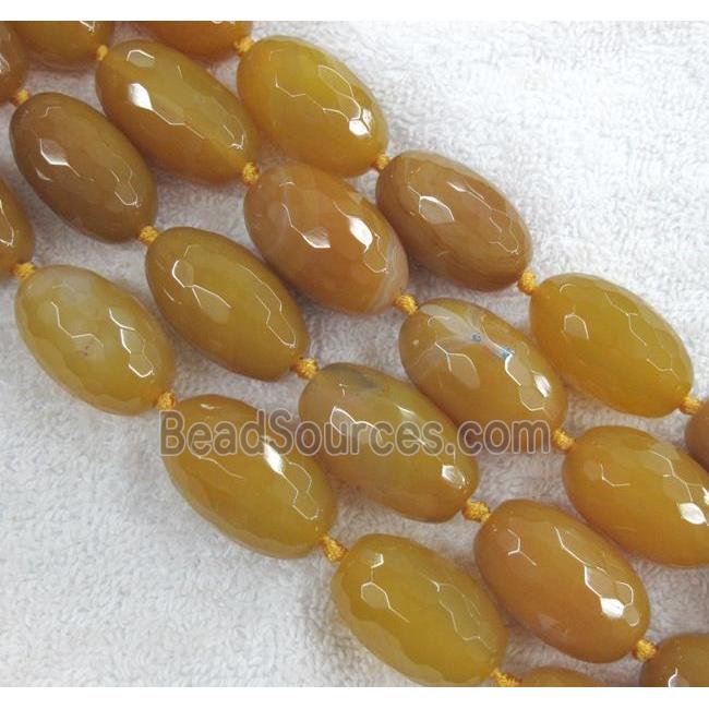 yellow agate bead, faceted barrel