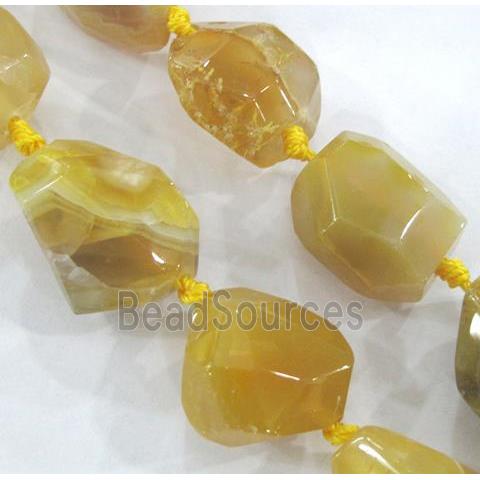 agate bead, faceted freeform, yellow