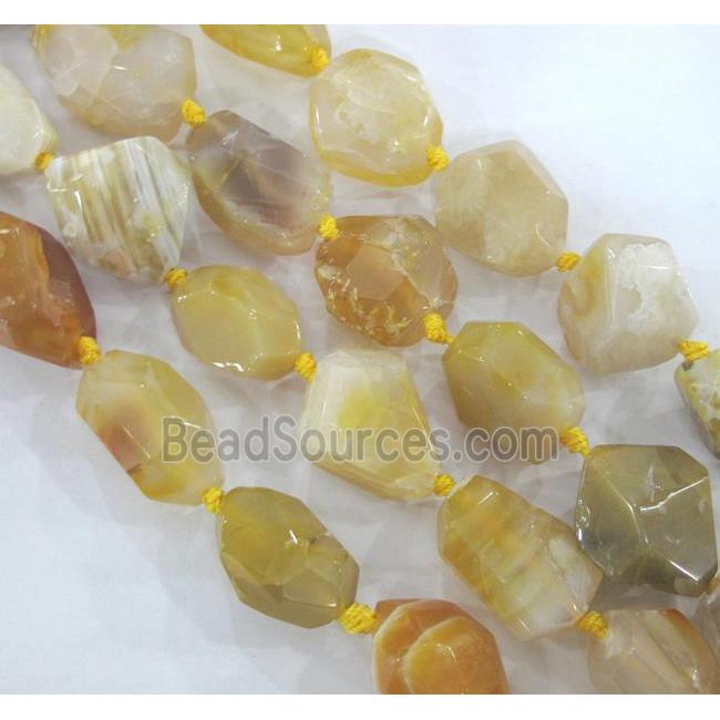 agate bead, faceted freeform, yellow