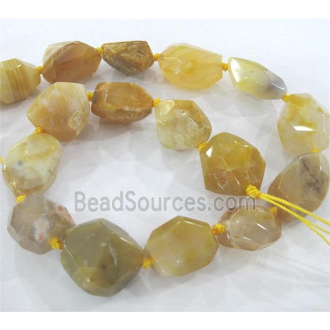 agate bead, faceted freeform, yellow