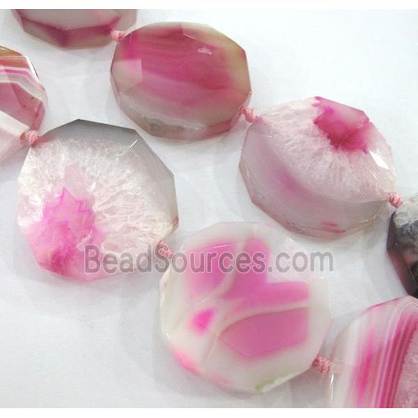 druzy agate beads, faceted flat-round, pink