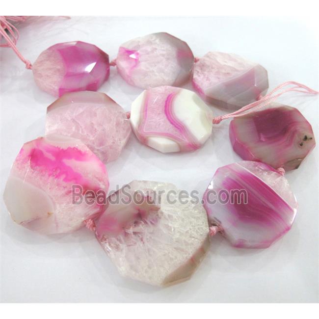 druzy agate beads, faceted flat-round, pink