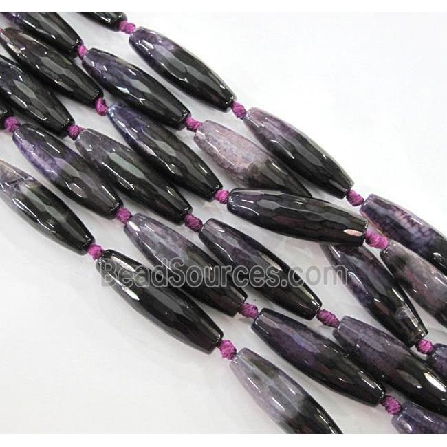 Agate beads, faceted barrel, purple