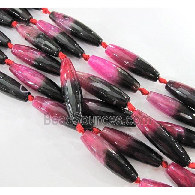 agate bead, faceted barrel, pink