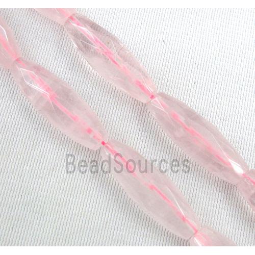 rose quartz beads, faceted barrel