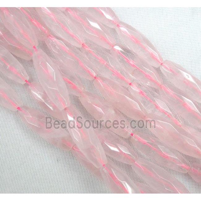 rose quartz beads, faceted barrel