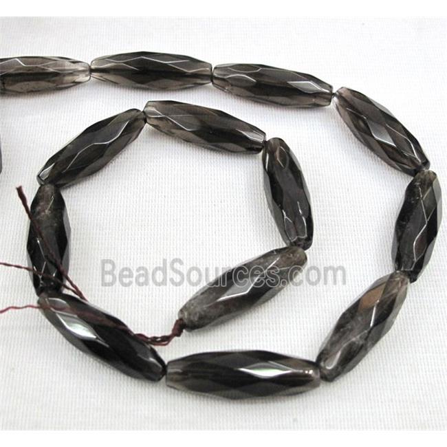 smoky quartz beads, faceted barrel