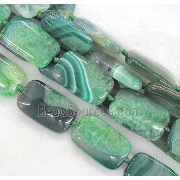 green druzy agate beads, rectangle